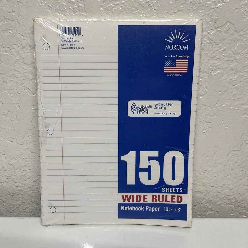Lot of 7 College Ruled Filler Paper & 1 Wide Ruled Notebook Paper, New